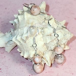 Handcrafted Genuine Sterling Silver Pink Zebra Jasper dangle earrings.